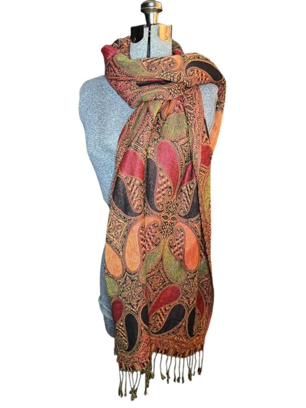 Paisley Pashmina Shawl Wrap Scarf with Fringe Detail